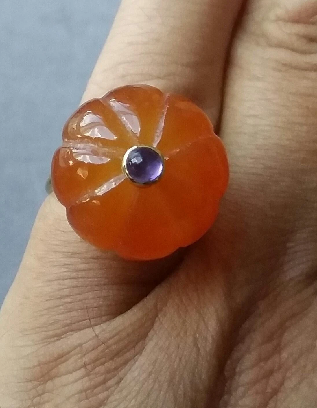 Carnelian Turban Fashion Ring Amethyst Cabochon 14 Karat Yellow Gold 4 Carnelian Turban Fashion Ring Amethyst Cabochon 14 Karat Yellow Gold – Image 2
