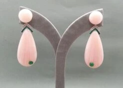 Carved Pink Opal Engraved Drops Emerald Diamonds Green Enamel Gold Earrings -Mode Bijouterie Magasin 20201031 171657 master