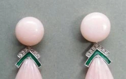 Carved Pink Opal Engraved Drops Emerald Diamonds Green Enamel Gold Earrings -Mode Bijouterie Magasin 20201031 173354 master