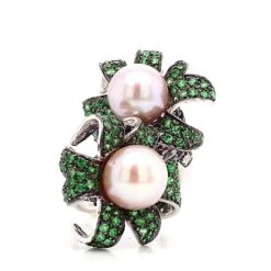 Unknown Cocktail Ring Cultured Pearl Emerald Amethyst Diamonds Ruby White Gold 18 Karat -Mode Bijouterie Magasin 2020 01 21 16 55 07 master