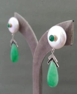 Art Deco Style Baroque Pearls Gold Emeralds Diamonds Enamel Jade Drops Earrings -Mode Bijouterie Magasin 20210202 192657 master