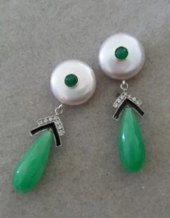Art Deco Style Baroque Pearls Gold Emeralds Diamonds Enamel Jade Drops Earrings -Mode Bijouterie Magasin 20210202 192908 master
