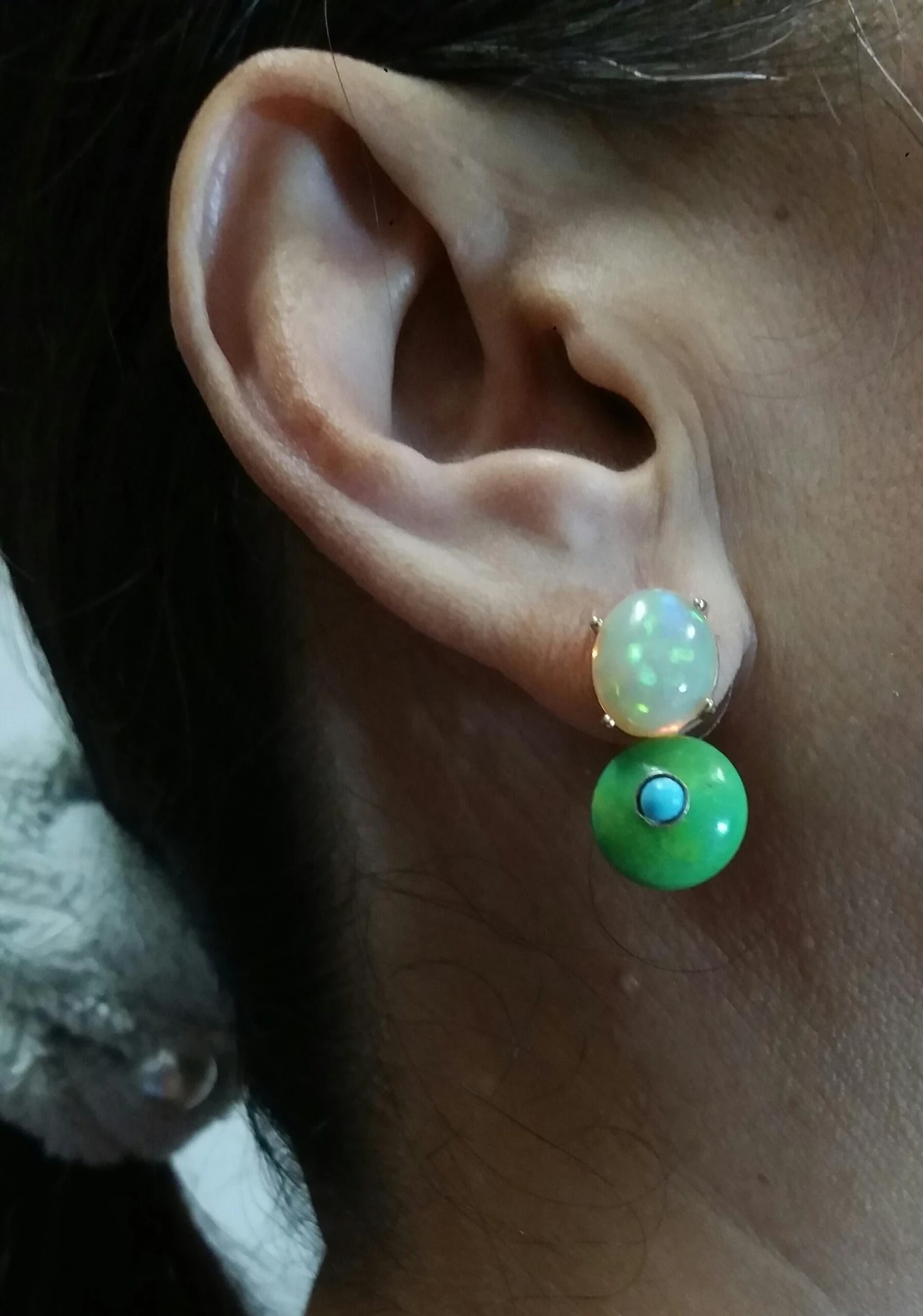 Solid Opal Cabochons Turkmenistan Green Turquoise Blue Turquoise Gold Earrings 13 Solid Opal Cabochons Turkmenistan Green Turquoise Blue Turquoise Gold Earrings – Image 11