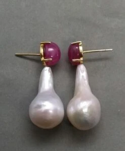 Big Size Pear Shape Baroque Pearls Oval Ruby Cabochon 14 Karat Gold Earrings 24 Big Size Pear Shape Baroque Pearls Oval Ruby Cabochon 14 Karat Gold Earrings -Mode Bijouterie Magasin 20210309 193842 master
