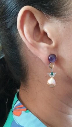 Art Deco Style Amethyst Citrine Gold Diamond Enamel Baroque Pearls Earrings -Mode Bijouterie Magasin 20210321 162136 master