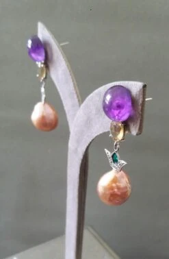 Art Deco Style Amethyst Citrine Gold Diamond Enamel Baroque Pearls Earrings -Mode Bijouterie Magasin 20210321 162224 master