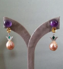 Art Deco Style Amethyst Citrine Gold Diamond Enamel Baroque Pearls Earrings -Mode Bijouterie Magasin 20210321 162257 master