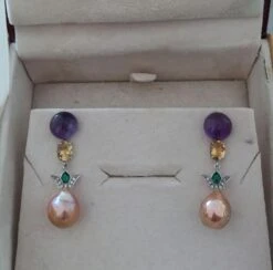 Art Deco Style Amethyst Citrine Gold Diamond Enamel Baroque Pearls Earrings -Mode Bijouterie Magasin 20210321 163541 master
