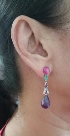 Art Deco Style Rubies Emeralds Gold Red Enamels Diamonds Amethyst Drop Earrings -Mode Bijouterie Magasin 20210415 234408 master