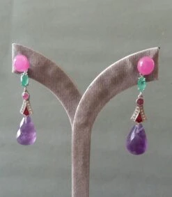 Art Deco Style Rubies Emeralds Gold Red Enamels Diamonds Amethyst Drop Earrings -Mode Bijouterie Magasin 20210415 234457 master