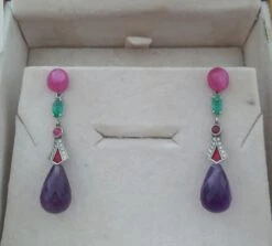 Art Deco Style Rubies Emeralds Gold Red Enamels Diamonds Amethyst Drop Earrings -Mode Bijouterie Magasin 20210415 234544 master