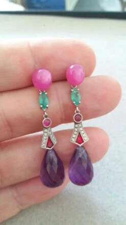 Art Deco Style Rubies Emeralds Gold Red Enamels Diamonds Amethyst Drop Earrings -Mode Bijouterie Magasin 20210415 234638 master