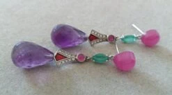 Art Deco Style Rubies Emeralds Gold Red Enamels Diamonds Amethyst Drop Earrings -Mode Bijouterie Magasin 20210415 234715 master