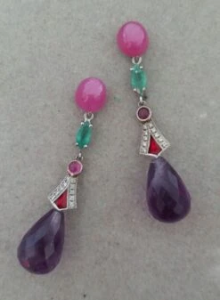 Art Deco Style Rubies Emeralds Gold Red Enamels Diamonds Amethyst Drop Earrings -Mode Bijouterie Magasin 20210415 234735 master