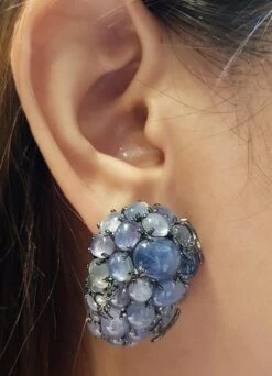 Unknown Blue Star Sapphire With Blue Sapphire And Diamond Earrings 18 Karat White Gold -Mode Bijouterie Magasin 20210530 111026 master