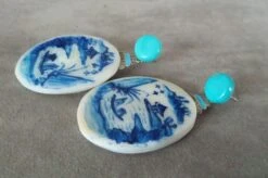 Vintage Hand Painted Motherofpearl Gold Diamond Turquoise Enamel Dangle Earrings -Mode Bijouterie Magasin 20210716 131007 master