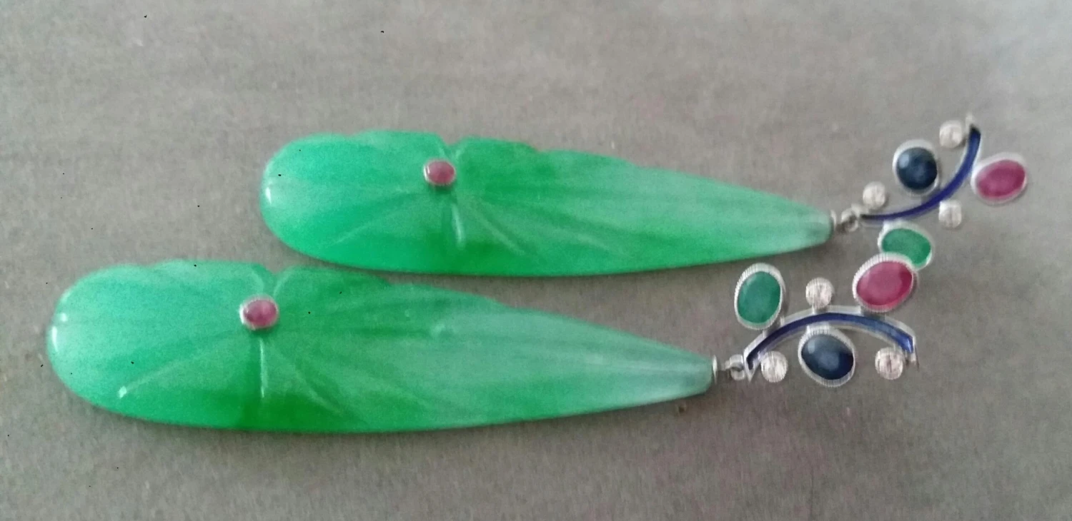 Tutti Frutti Ruby Sapphire Emerald Gold Diamonds Enamel Jade Dangle Earrings 7 Tutti Frutti Ruby Sapphire Emerald Gold Diamonds Enamel Jade Dangle Earrings – Image 5