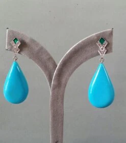 Art Deco Style Diamond Gold Green Enamel Natural Turquoise Plain Drop Earrings 23 Art Deco Style Diamond Gold Green Enamel Natural Turquoise Plain Drop Earrings -Mode Bijouterie Magasin 20211110 154006 master