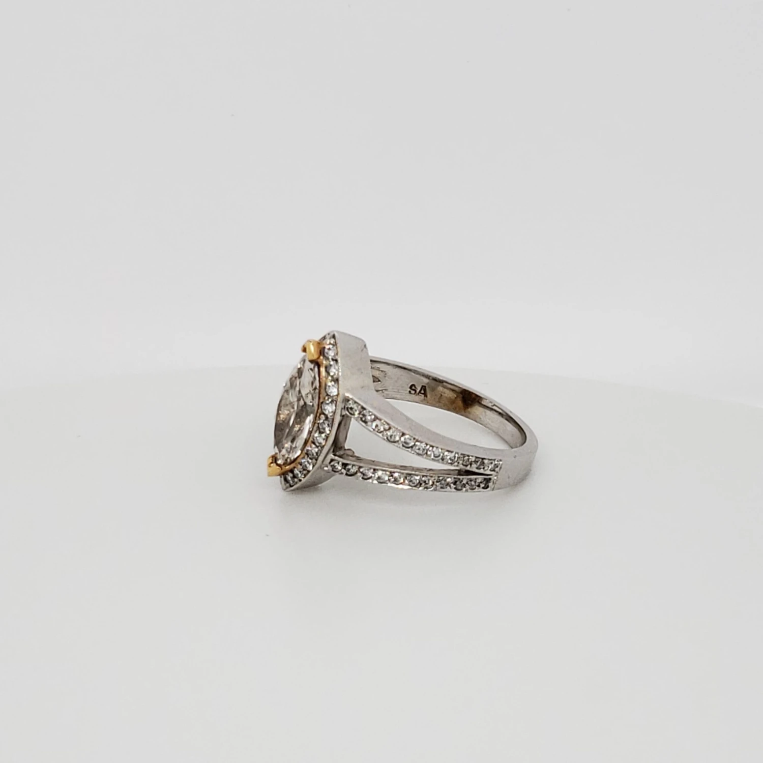 14k Two-Tone 1.34Carat Marquise-Cut Diamond Halo Engagement Ring 4 14k Two-Tone 1.34Carat Marquise-Cut Diamond Halo Engagement Ring – Image 2