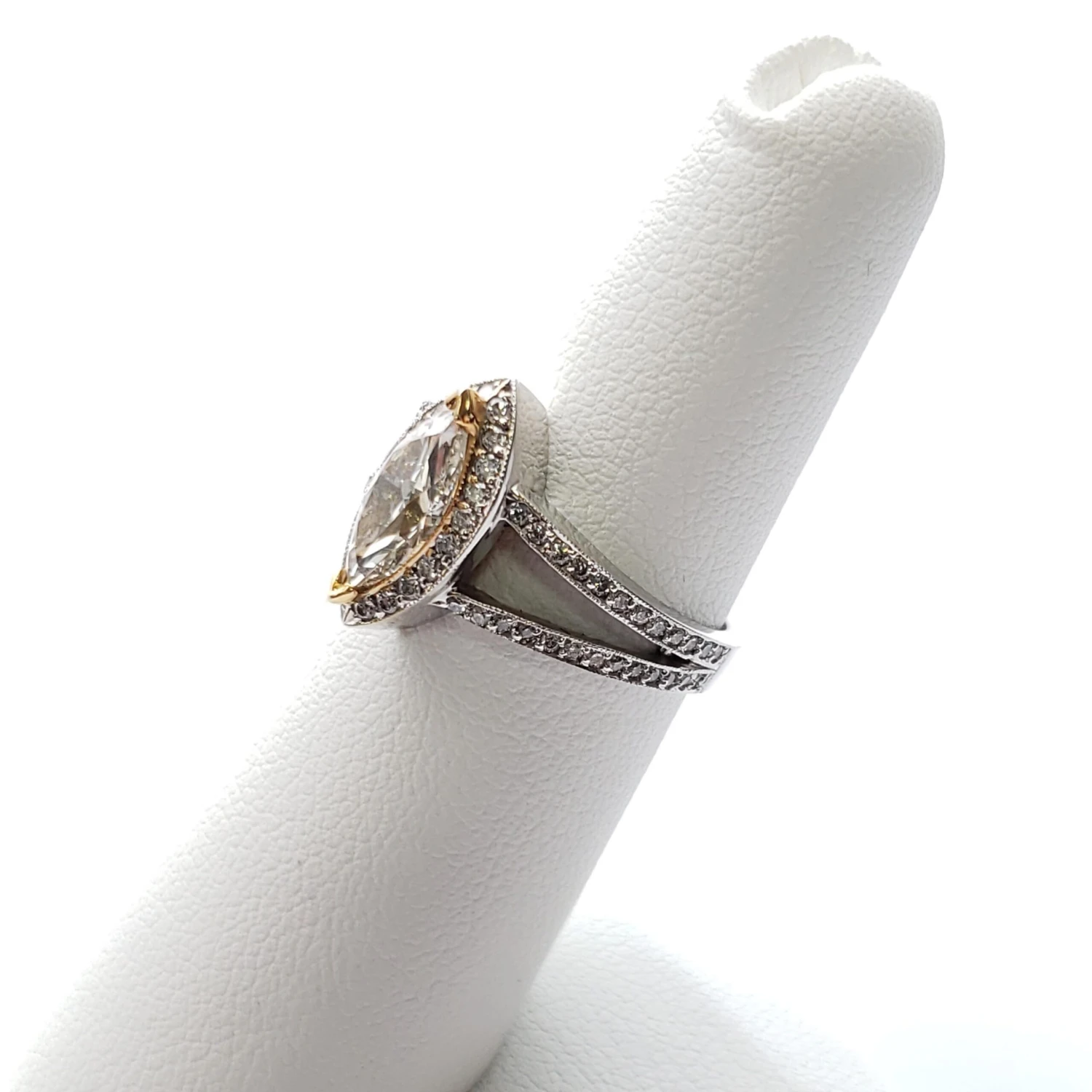 14k Two-Tone 1.34Carat Marquise-Cut Diamond Halo Engagement Ring 8 14k Two-Tone 1.34Carat Marquise-Cut Diamond Halo Engagement Ring – Image 6