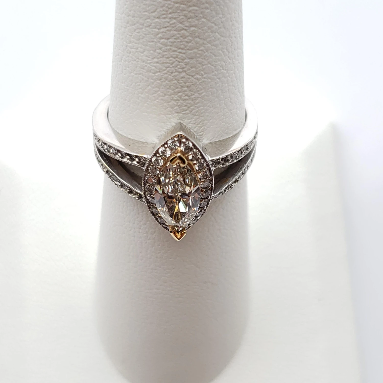 14k Two-Tone 1.34Carat Marquise-Cut Diamond Halo Engagement Ring 10 14k Two-Tone 1.34Carat Marquise-Cut Diamond Halo Engagement Ring – Image 8