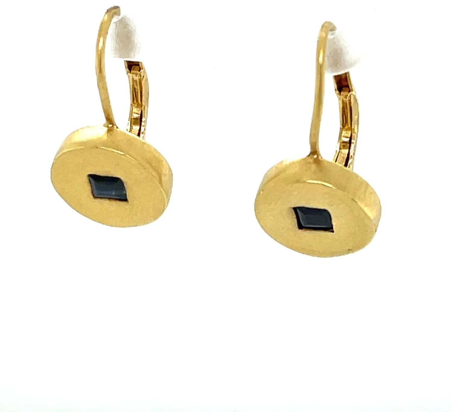 Robin Rotenier 18 Karat Satin Yellow Gold Drop Earrings W Sapphire 5 Robin Rotenier 18 Karat Satin Yellow Gold Drop Earrings W Sapphire – Image 3