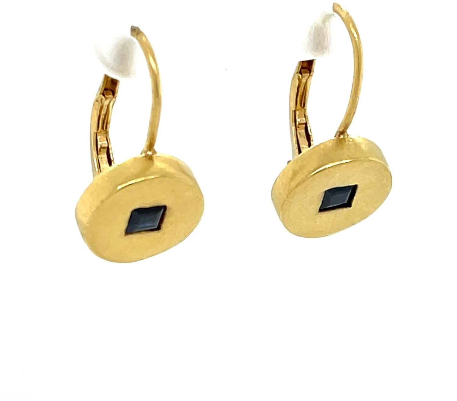 Robin Rotenier 18 Karat Satin Yellow Gold Drop Earrings W Sapphire 4 Robin Rotenier 18 Karat Satin Yellow Gold Drop Earrings W Sapphire – Image 2