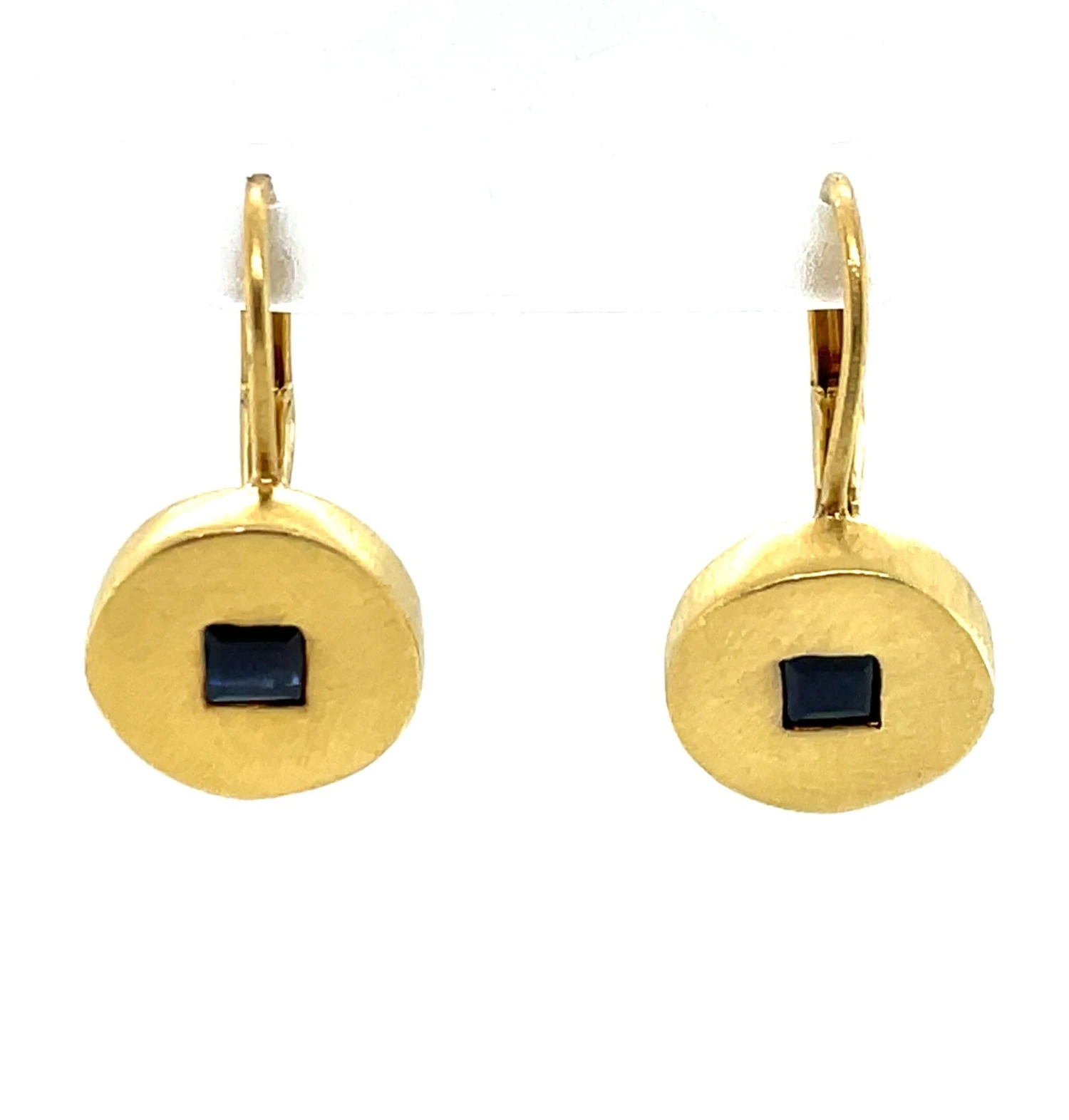 Robin Rotenier 18 Karat Satin Yellow Gold Drop Earrings W Sapphire 7 Robin Rotenier 18 Karat Satin Yellow Gold Drop Earrings W Sapphire – Image 5