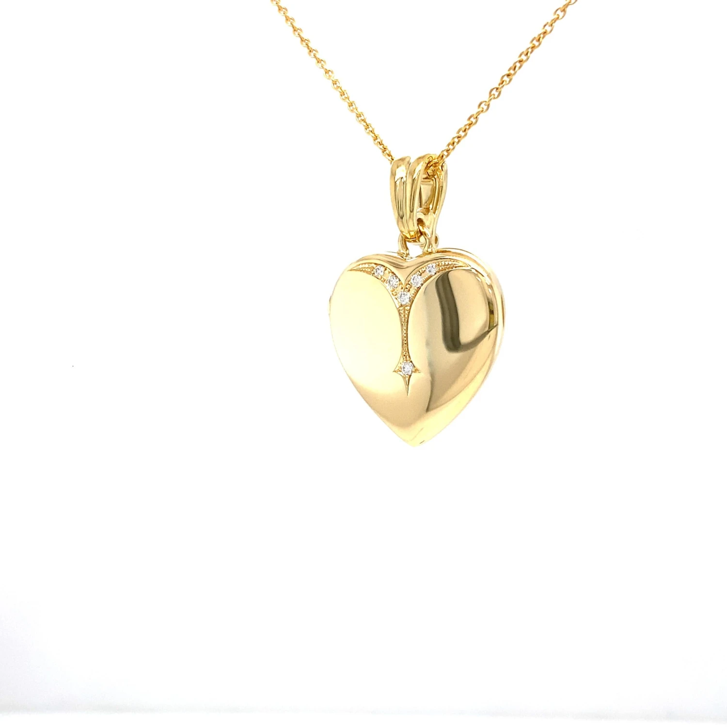 Polished Heart Locket Pendant Necklace - 18k Yellow Gold - 6 Diamonds 0.09 Ct 8 Polished Heart Locket Pendant Necklace - 18k Yellow Gold - 6 Diamonds 0.09 Ct – Image 6