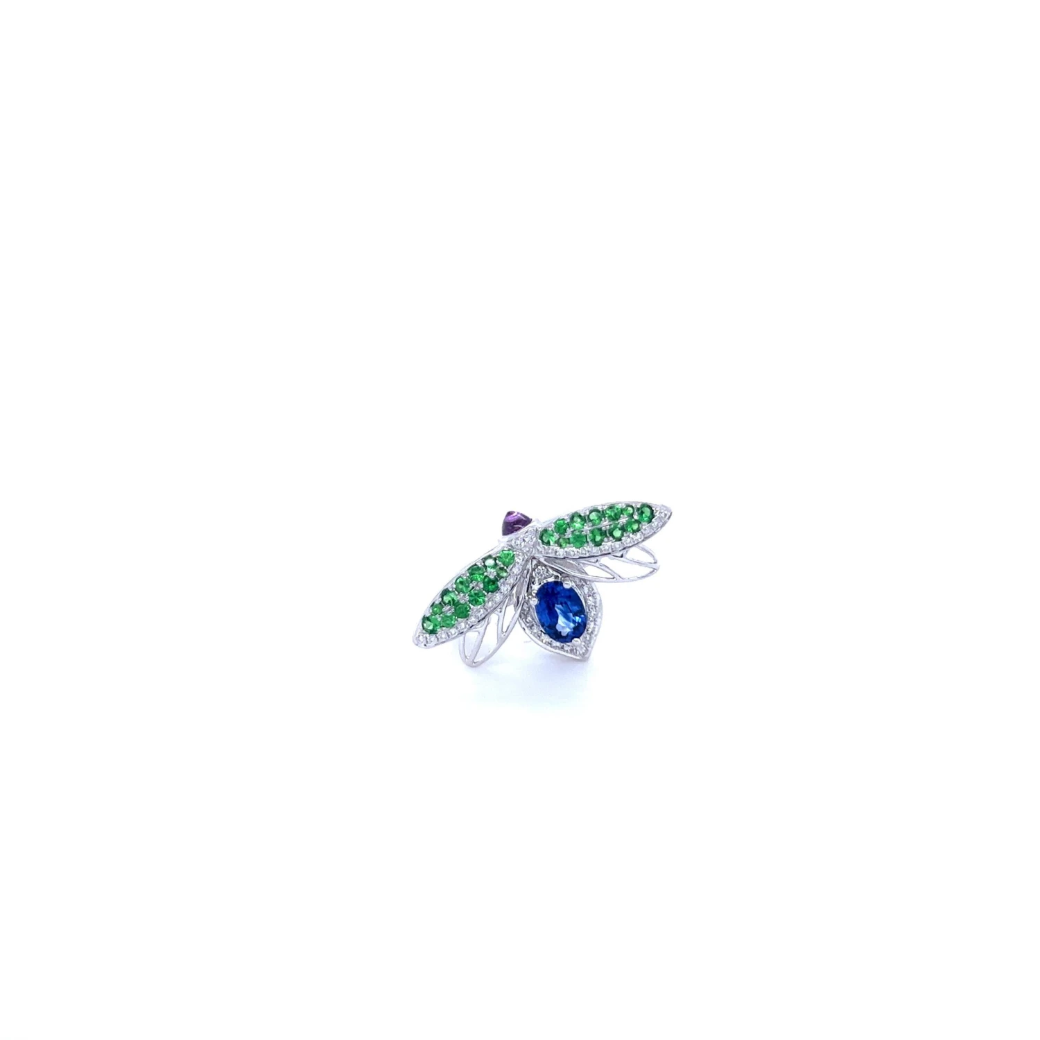 18k White Gold Green Garnet Bee Ring 4 18k White Gold Green Garnet Bee Ring – Image 2