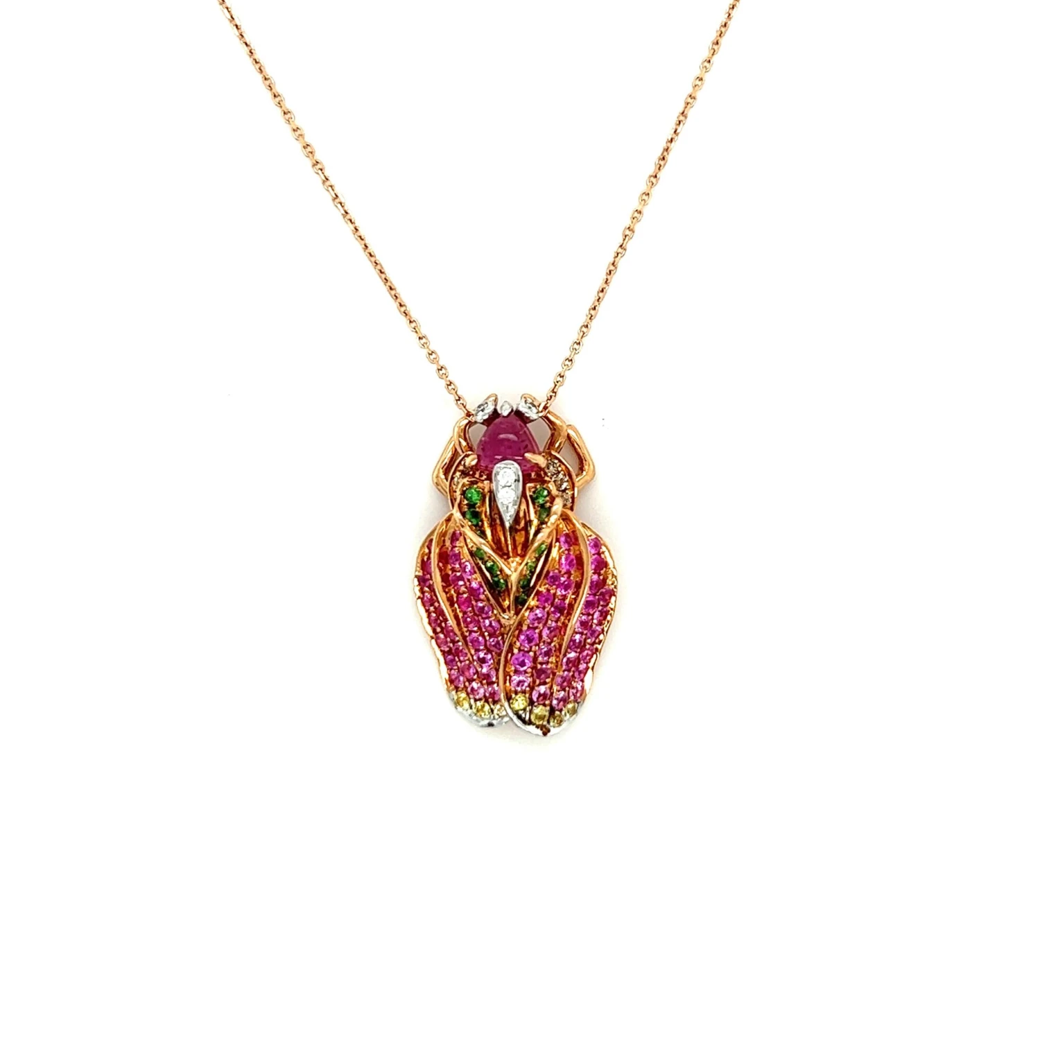 18 K Rose Gold Tourmaline Diamonds Bug Pendant Necklace 6 18 K Rose Gold Tourmaline Diamonds Bug Pendant Necklace – Image 4