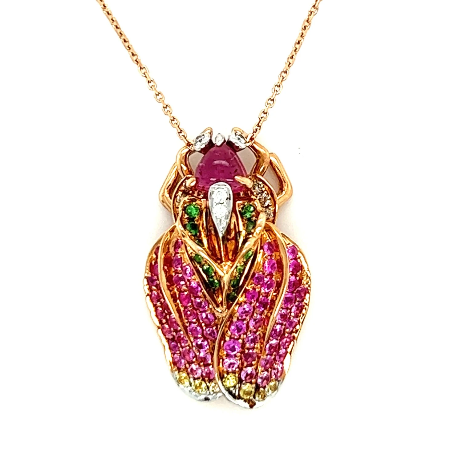 18 K Rose Gold Tourmaline Diamonds Bug Pendant Necklace 4 18 K Rose Gold Tourmaline Diamonds Bug Pendant Necklace – Image 2