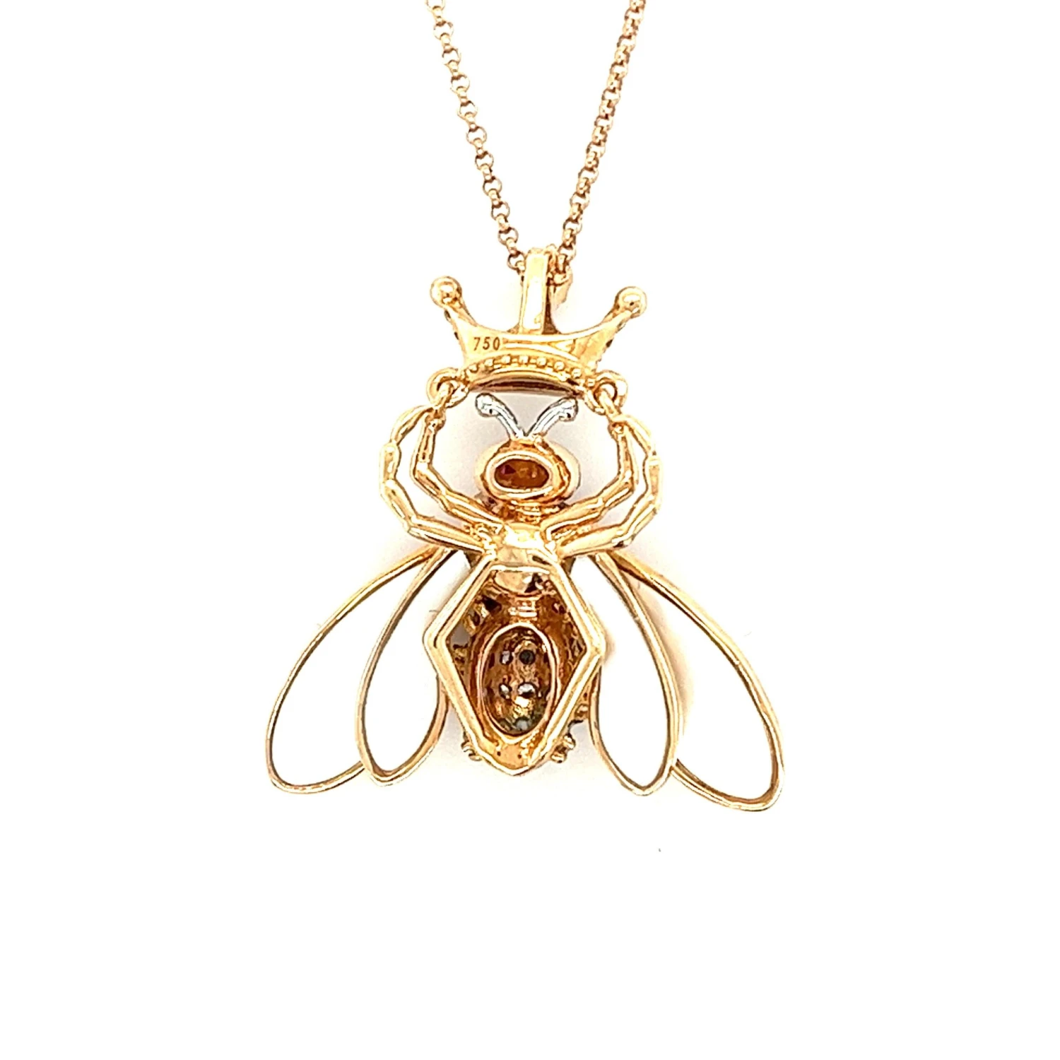18k Rose Gold Tourmaline Diamonds Rubies Bee Pendant Necklace 4 18k Rose Gold Tourmaline Diamonds Rubies Bee Pendant Necklace – Image 2