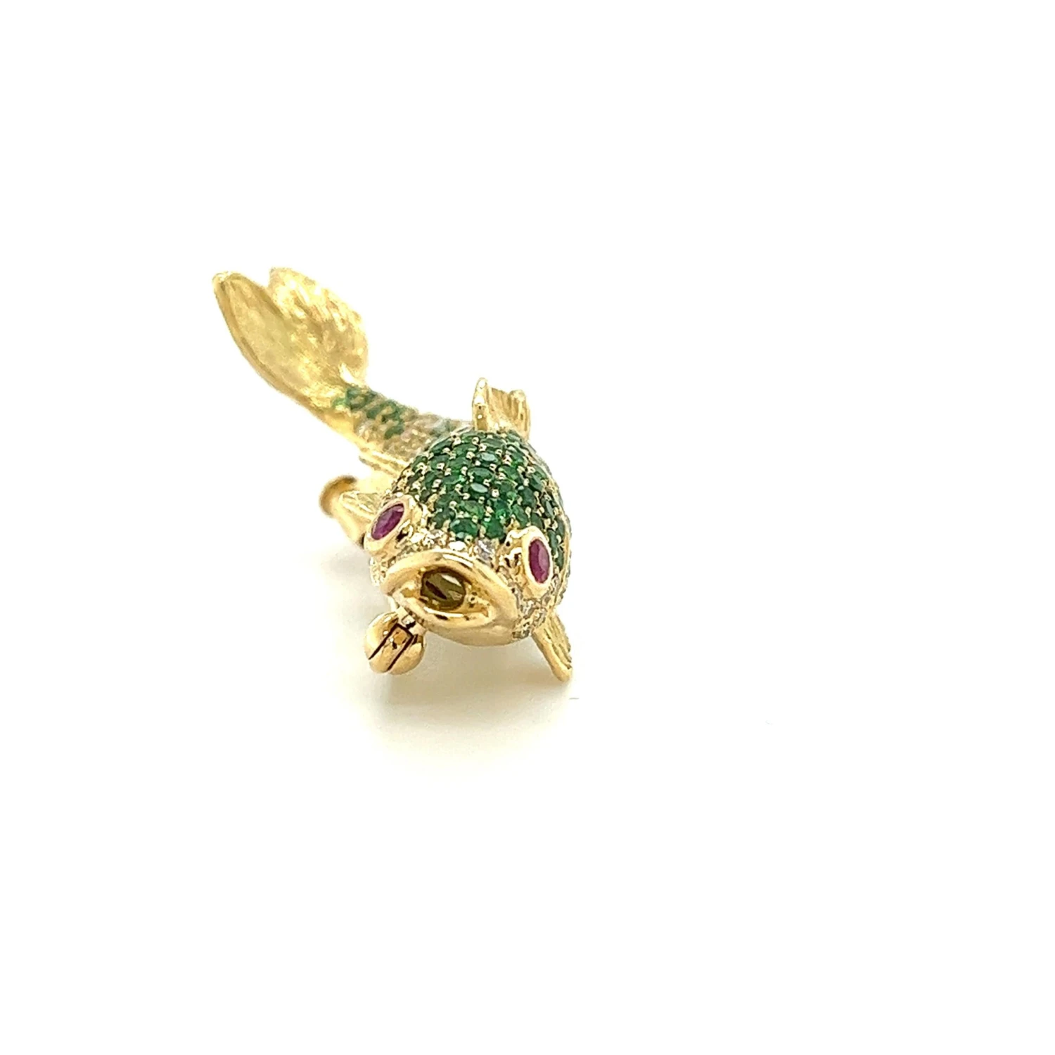 Fancy Diamond & Green Garnet 18k Fish Yellow Gold Brooch 7 Fancy Diamond & Green Garnet 18k Fish Yellow Gold Brooch – Image 5