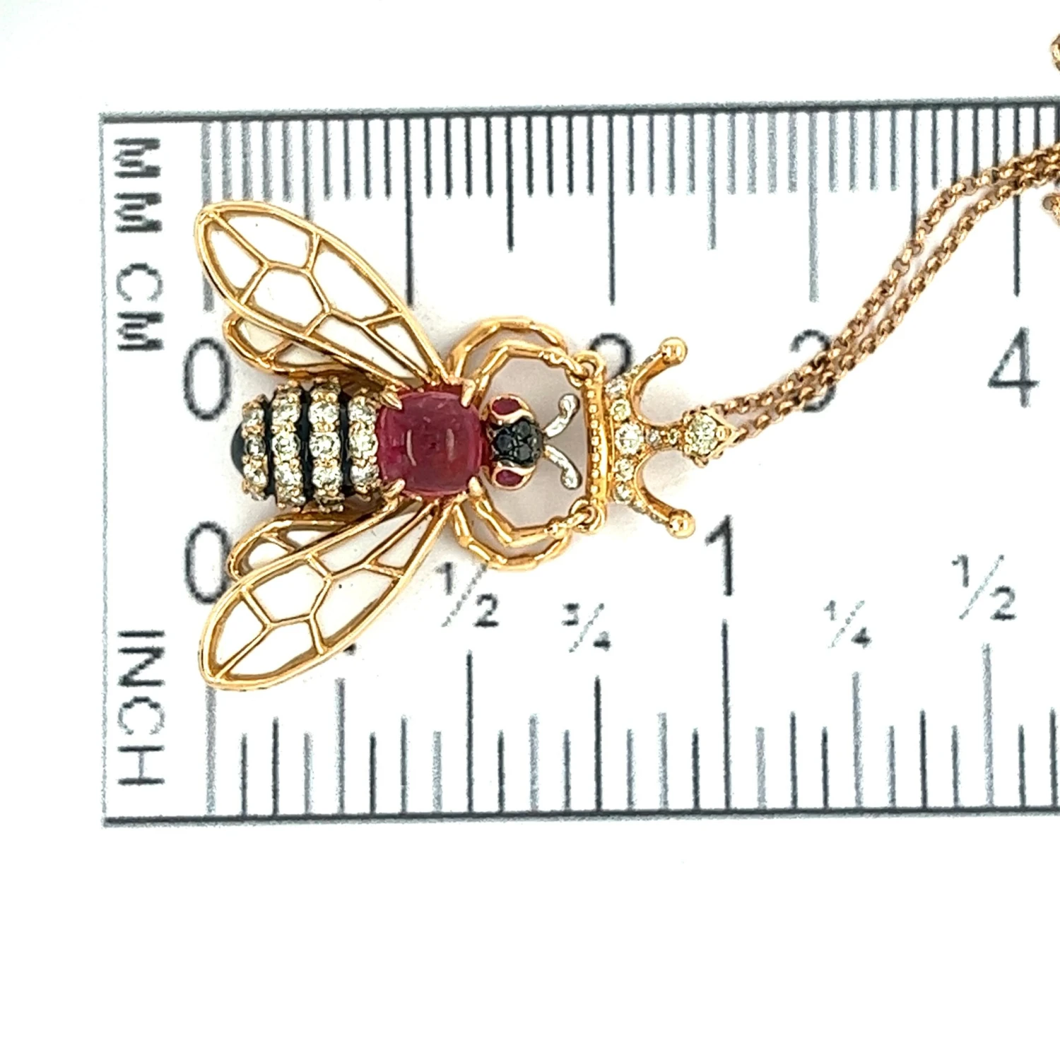 18k Rose Gold Tourmaline Diamonds Rubies Bee Pendant Necklace 6 18k Rose Gold Tourmaline Diamonds Rubies Bee Pendant Necklace – Image 4