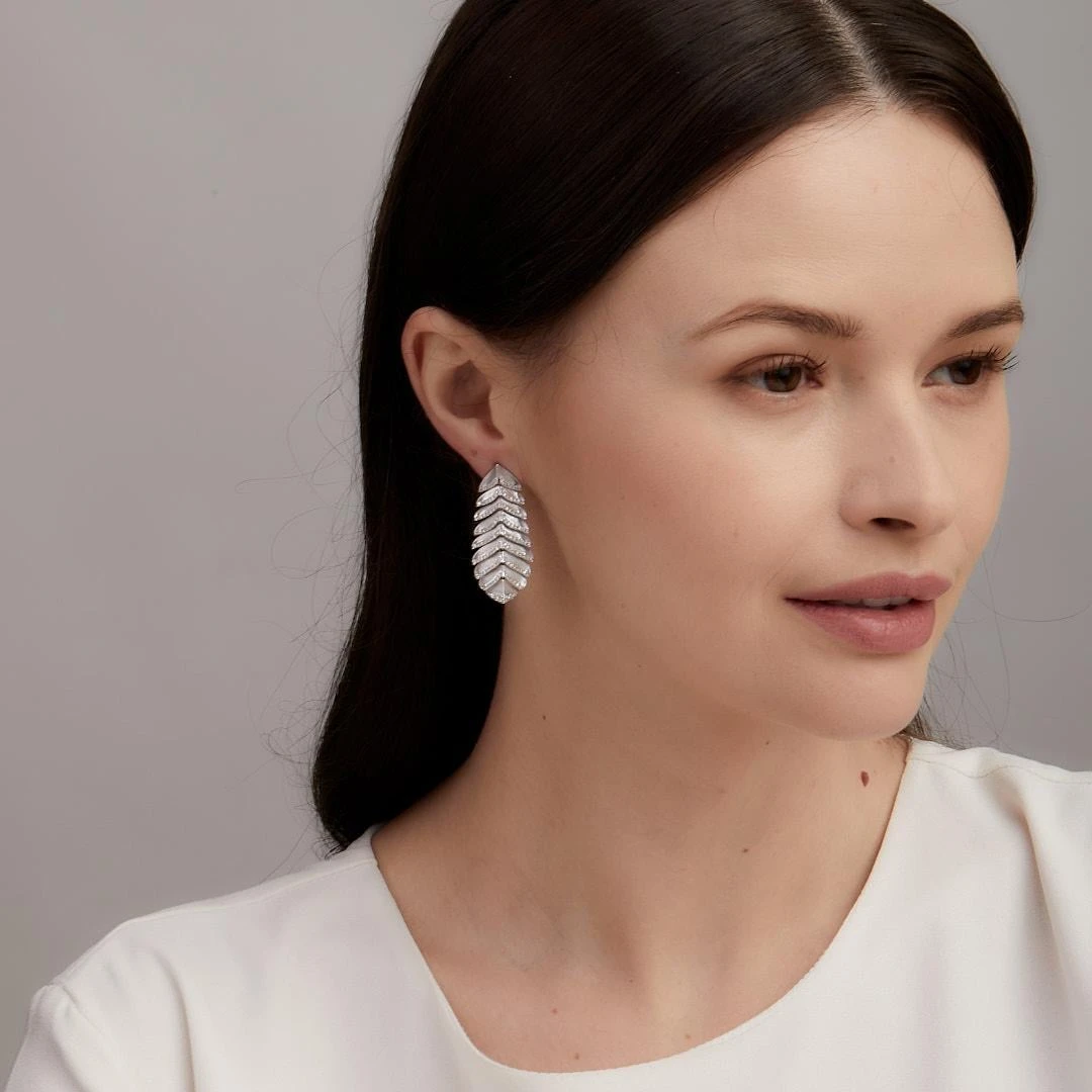 Syna Sterling Silver Feather Earrings With Diamonds 5 Syna Sterling Silver Feather Earrings With Diamonds – Image 3