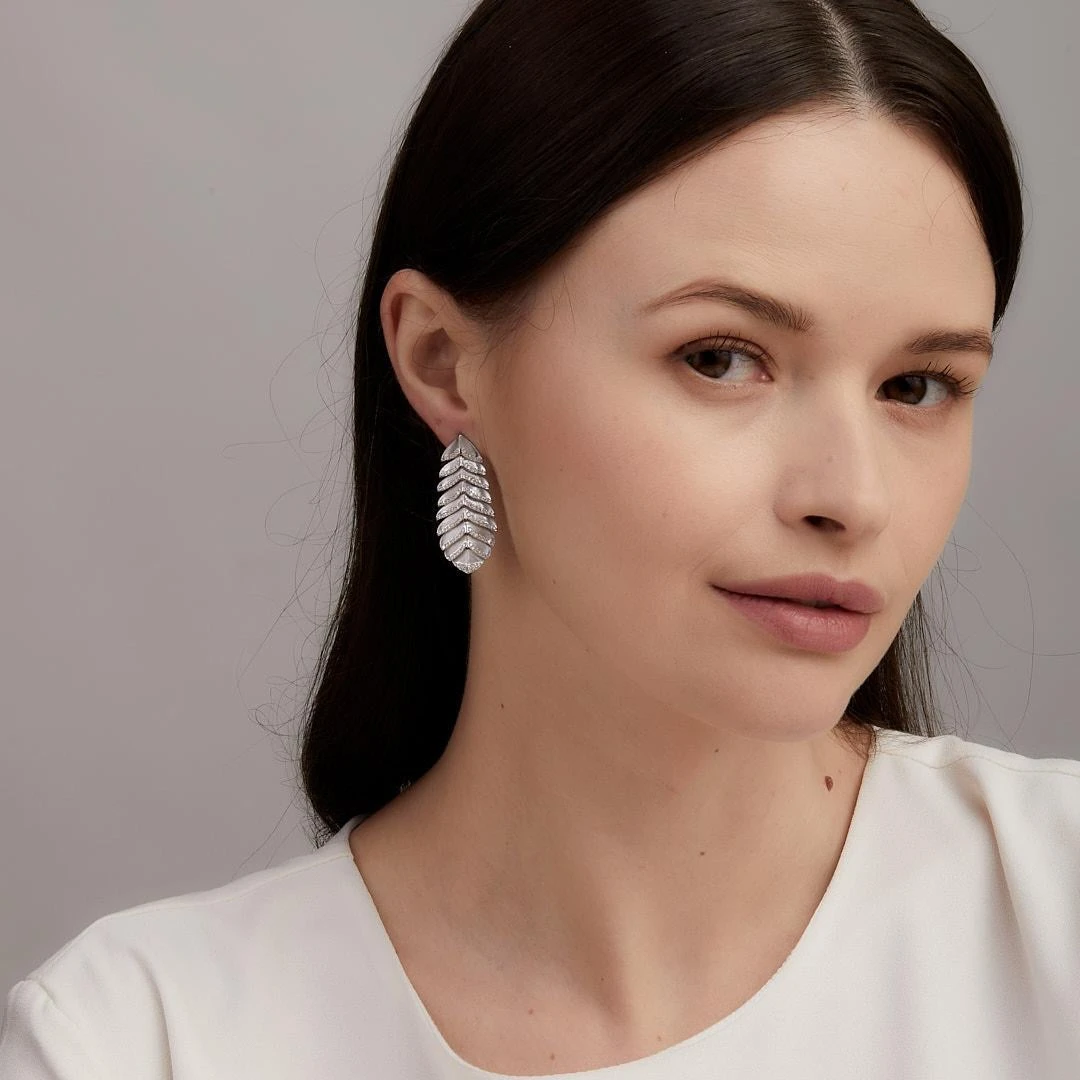 Syna Sterling Silver Feather Earrings With Diamonds 4 Syna Sterling Silver Feather Earrings With Diamonds – Image 2