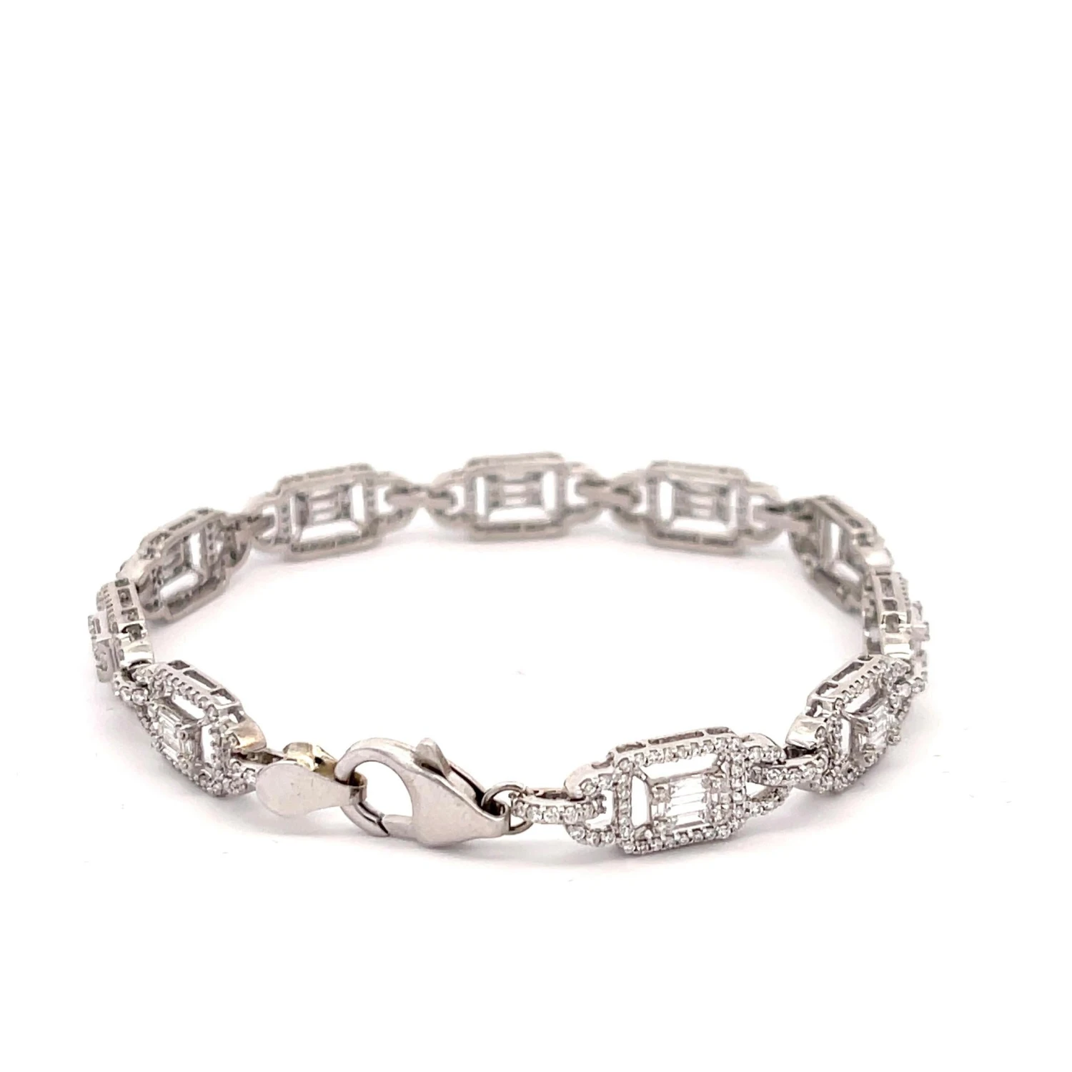 Unknown Baguette And Round Cut Diamond Bracelet 18k White Gold 4 Unknown Baguette And Round Cut Diamond Bracelet 18k White Gold – Image 2