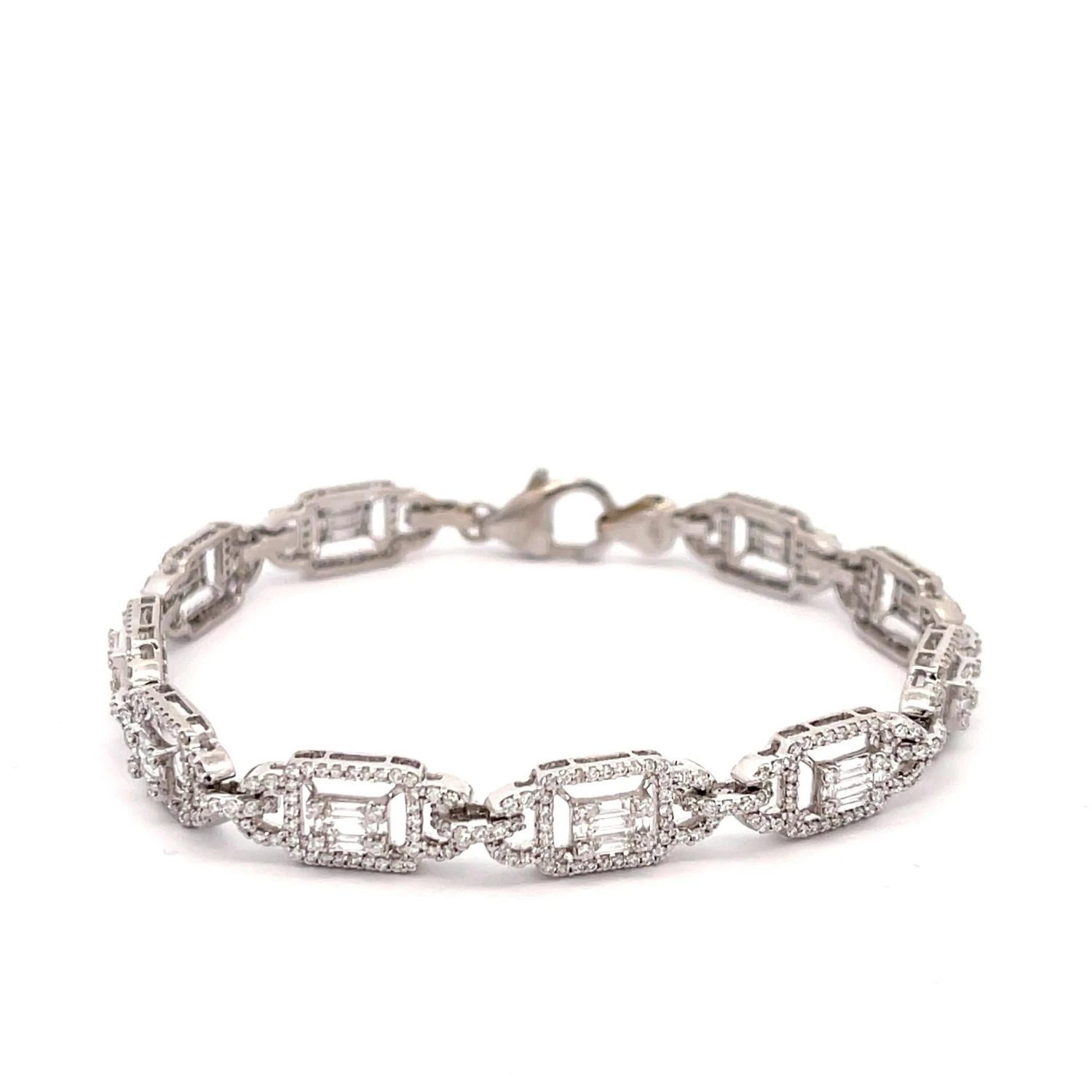 Unknown Baguette And Round Cut Diamond Bracelet 18k White Gold 6 Unknown Baguette And Round Cut Diamond Bracelet 18k White Gold – Image 4