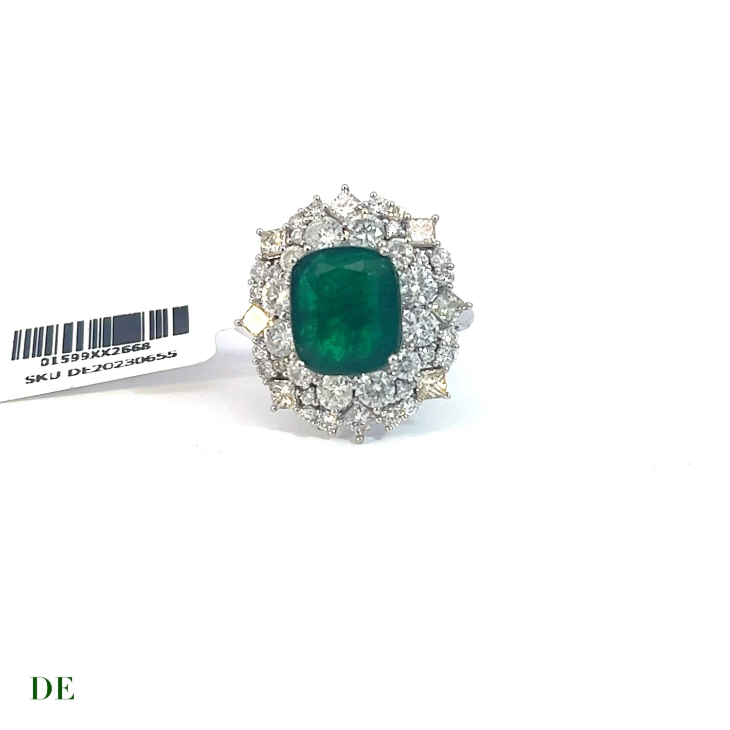Emerald 6.05 Carat & Diamond 3.03 Carat Engagement Statement Cocktail Ring 4 Emerald 6.05 Carat & Diamond 3.03 Carat Engagement Statement Cocktail Ring – Image 2