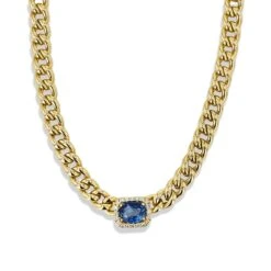 Unknown Oval Sapphire Diamond Pave 18 Karat Yellow Gold Necklace 8 Unknown Oval Sapphire Diamond Pave 18 Karat Yellow Gold Necklace -Mode Bijouterie Magasin 21241 alt1 master