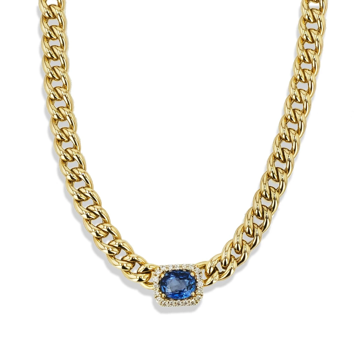 Unknown Oval Sapphire Diamond Pave 18 Karat Yellow Gold Necklace 4 Unknown Oval Sapphire Diamond Pave 18 Karat Yellow Gold Necklace – Image 2