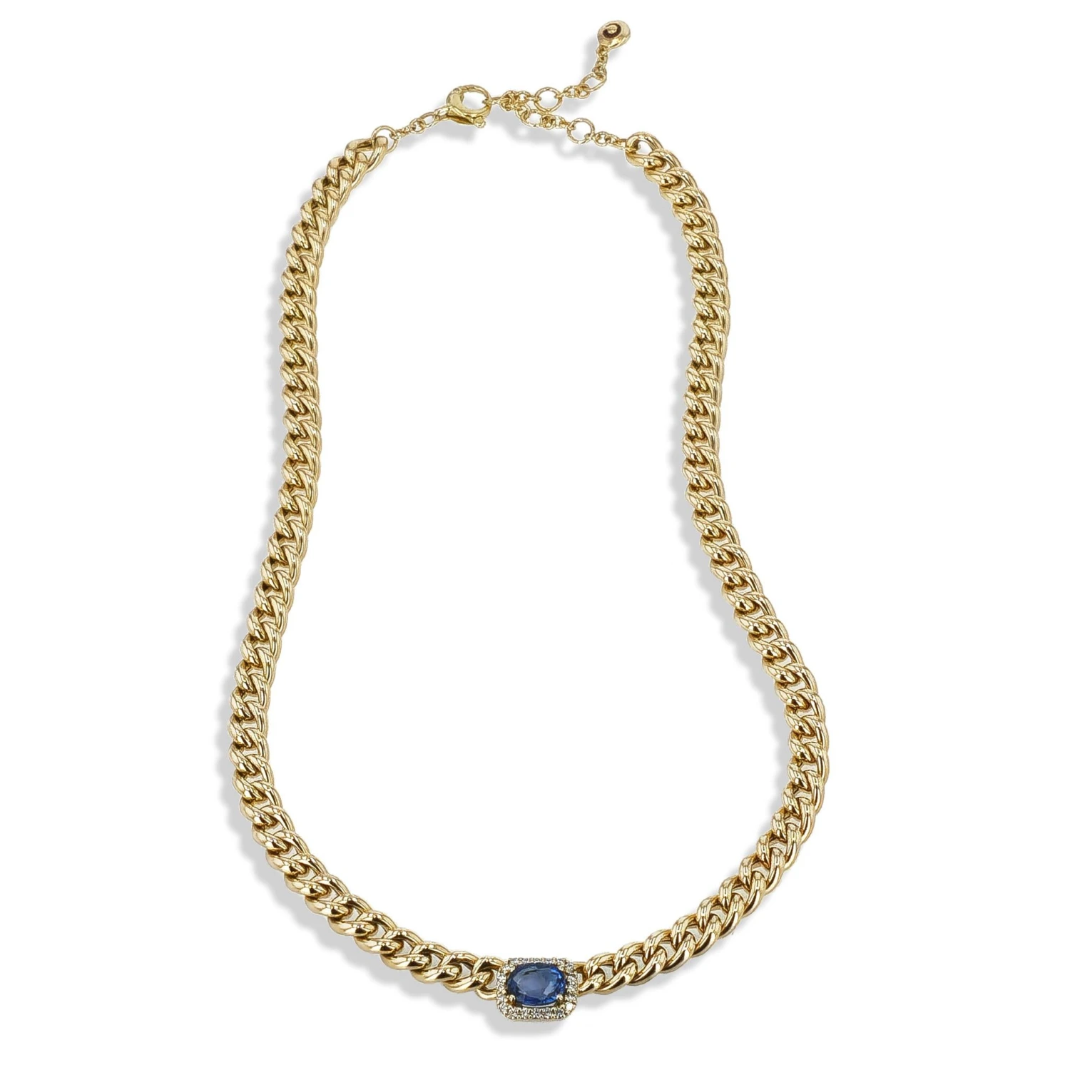 Unknown Oval Sapphire Diamond Pave 18 Karat Yellow Gold Necklace 5 Unknown Oval Sapphire Diamond Pave 18 Karat Yellow Gold Necklace – Image 3