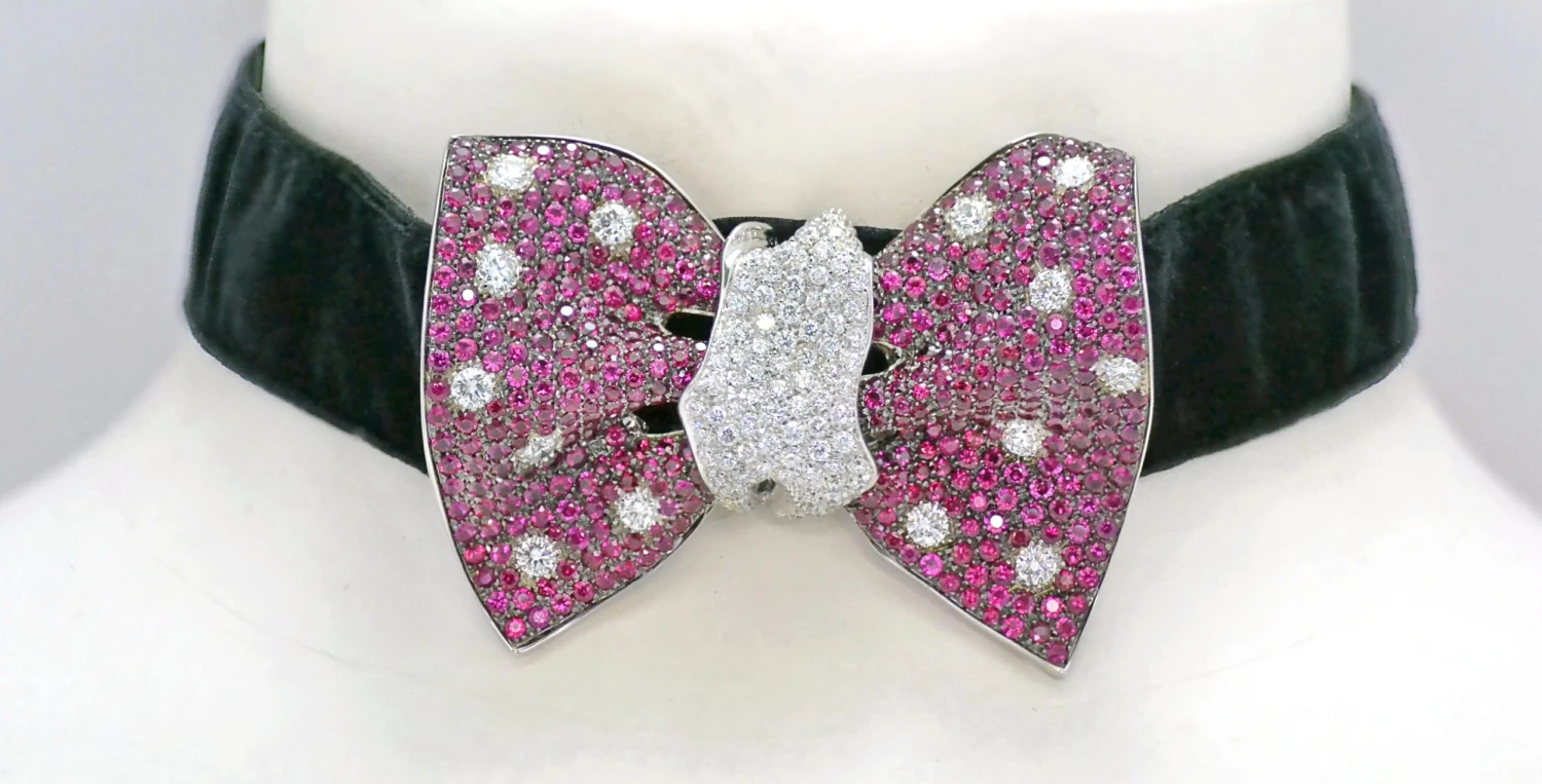 Diamond Ruby White Gold Handcrafted In Italy Papillon Bow Chocker Brooch 7 Diamond Ruby White Gold Handcrafted In Italy Papillon Bow Chocker Brooch – Image 5