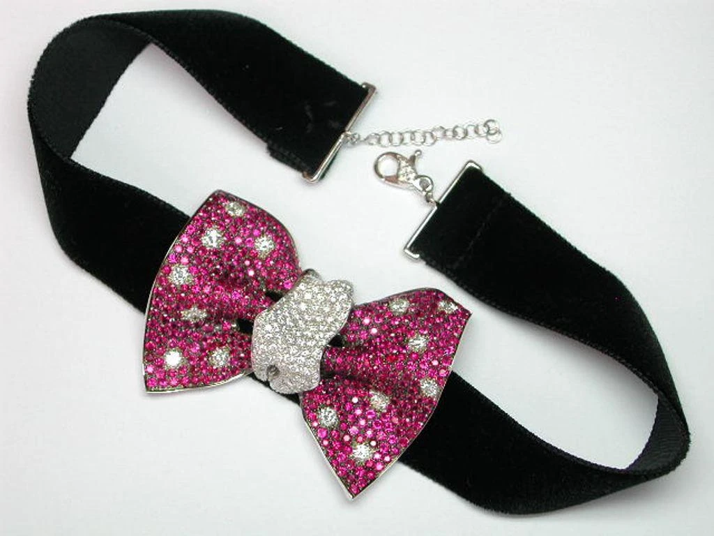 Diamond Ruby White Gold Handcrafted In Italy Papillon Bow Chocker Brooch 4 Diamond Ruby White Gold Handcrafted In Italy Papillon Bow Chocker Brooch – Image 2