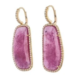 Handmade Pink Sapphire Slice Diamond Drop Earrings -Mode Bijouterie Magasin 22102 alt1 V1 master