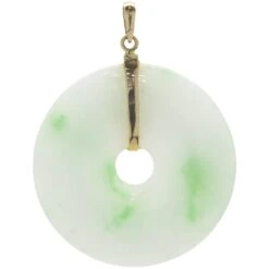 Unknown 14 Karat Yellow Gold Moss Over Snow Jade Pendant