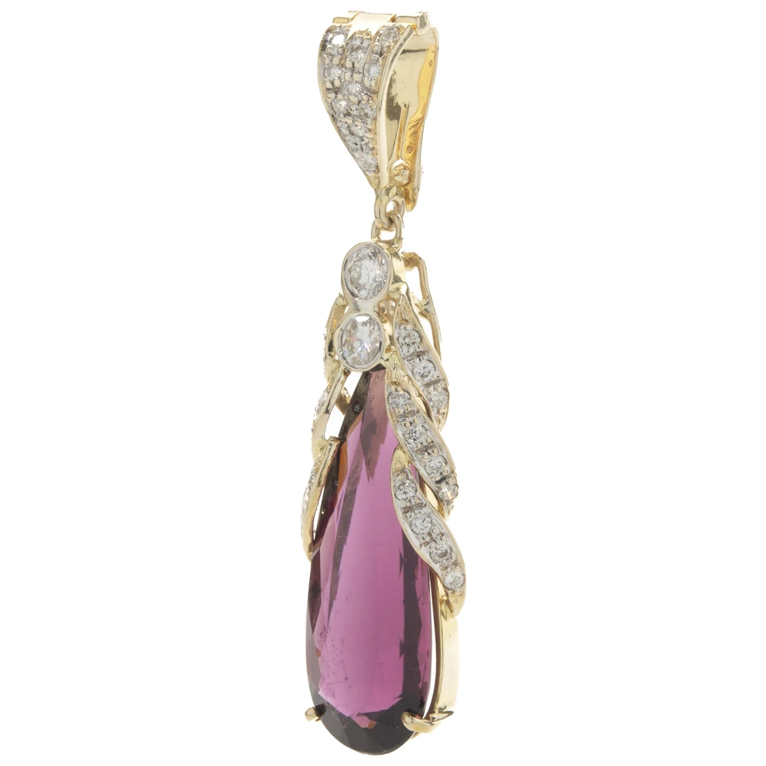 Unknown 14 Karat Yellow Gold Rhodolite Garnet And Diamond Freeform Pendant 6 Unknown 14 Karat Yellow Gold Rhodolite Garnet And Diamond Freeform Pendant – Image 4
