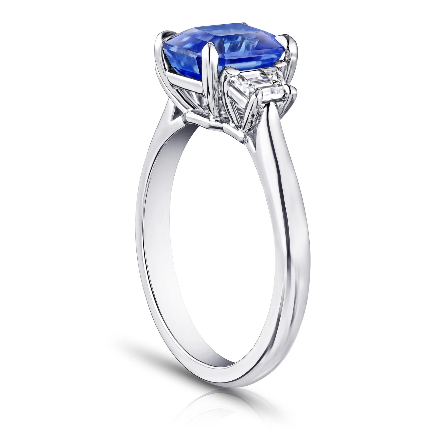 3.18 Carat Emerald Cut Blue Sapphire And Diamond Ring 4 3.18 Carat Emerald Cut Blue Sapphire And Diamond Ring – Image 2