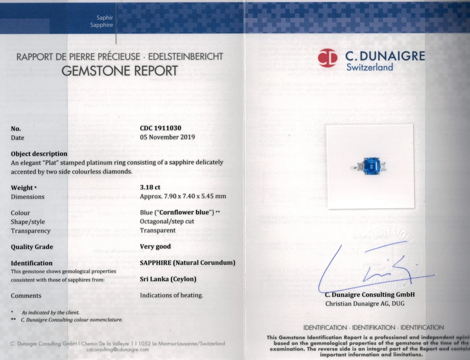 3.18 Carat Emerald Cut Blue Sapphire And Diamond Ring 6 3.18 Carat Emerald Cut Blue Sapphire And Diamond Ring – Image 4